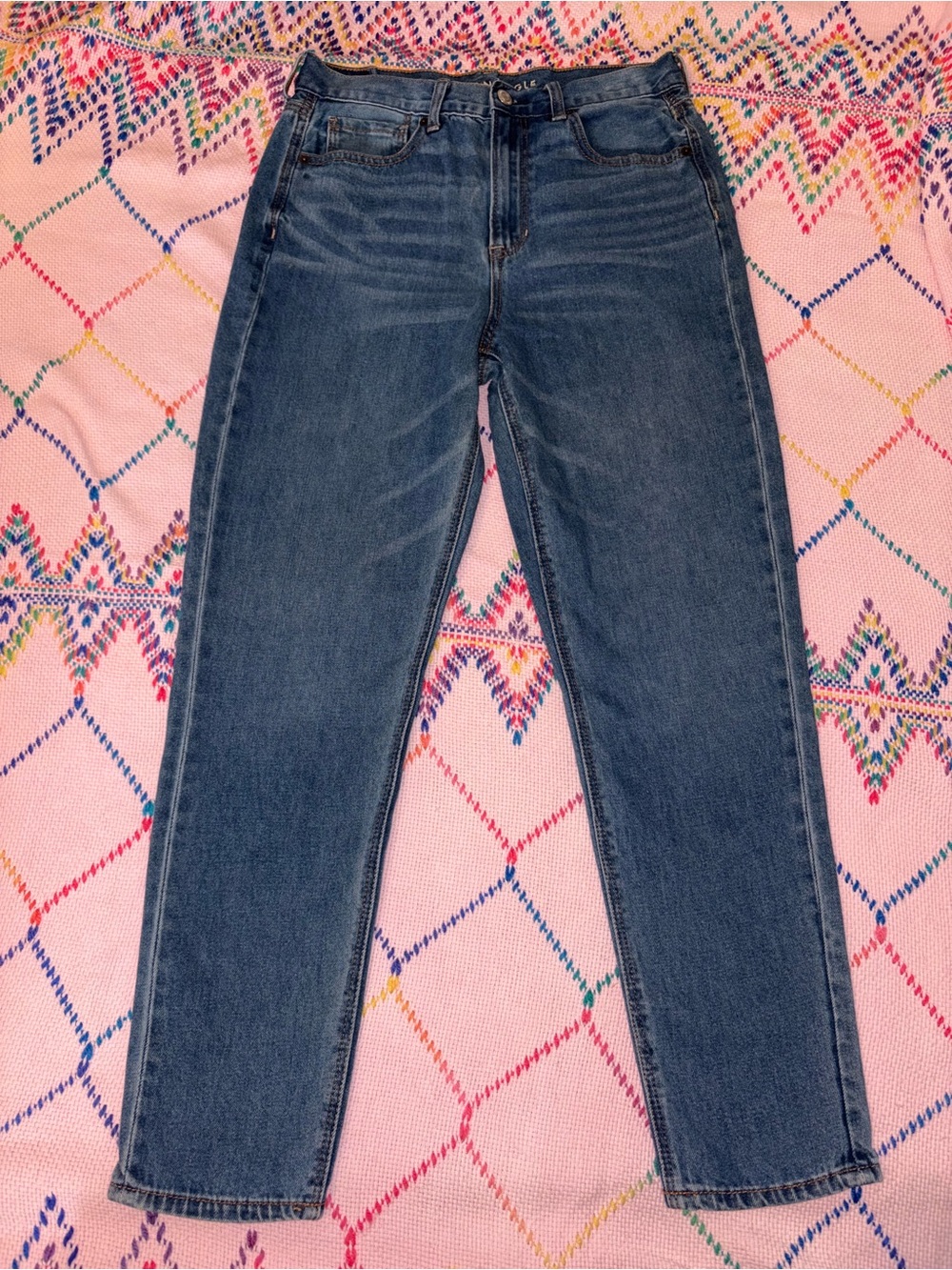 American Eagle Outfitters High-Rise Straight Mom Jeans in Classic Blue Denim 6